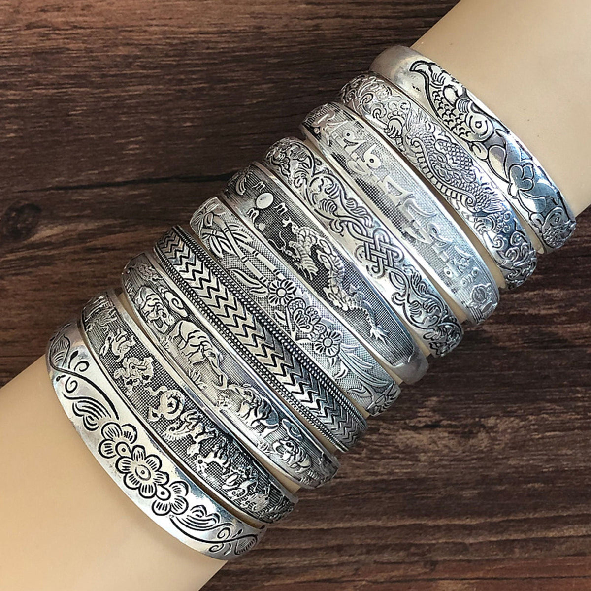 Open Cuff Bangle Bracelets – Antique Silver