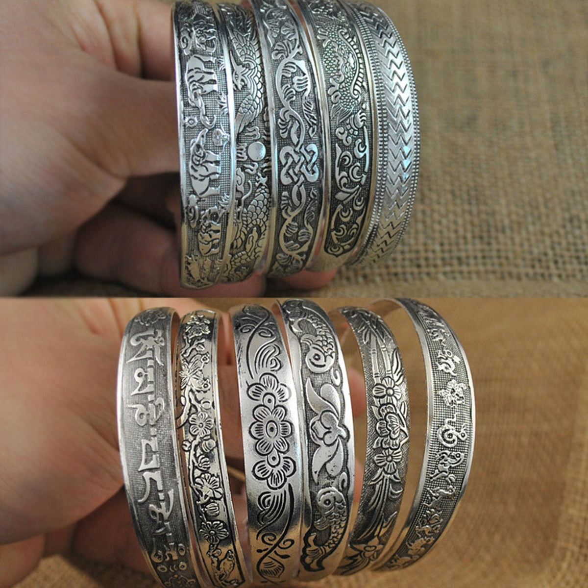 Open Cuff Bangle Bracelets – Antique Silver