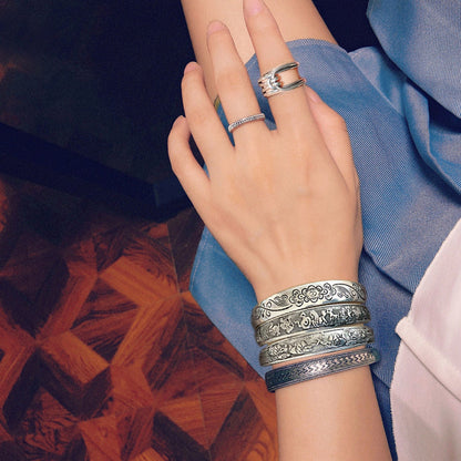 Open Cuff Bangle Bracelets – Antique Silver