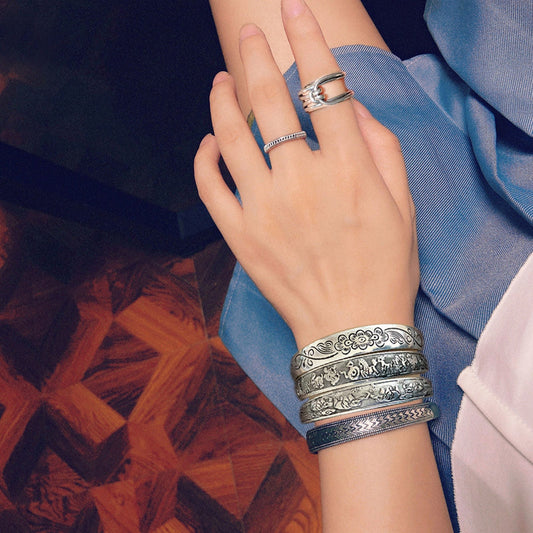 Open Cuff Bangle Bracelets – Antique Silver