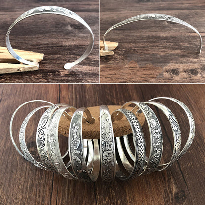 Open Cuff Bangle Bracelets – Antique Silver