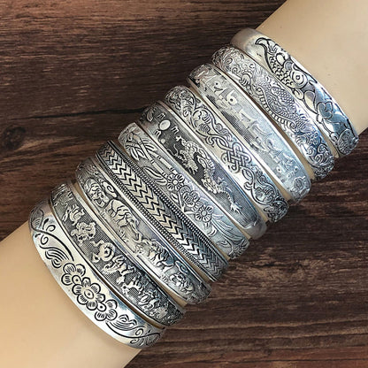 Open Cuff Bangle Bracelets – Antique Silver