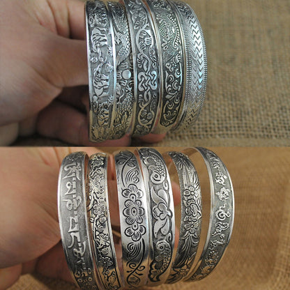 Open Cuff Bangle Bracelets – Antique Silver